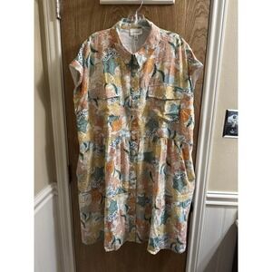 Heyson Sea Life Print Pastel Button Down Peplum Flare Dress 2X New With Tags